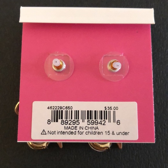 Betsey Johnson Faux Pearl Cluster & Gold Bow Crystal Drop Earrings Pink Lip NWT - Picture 12 of 13